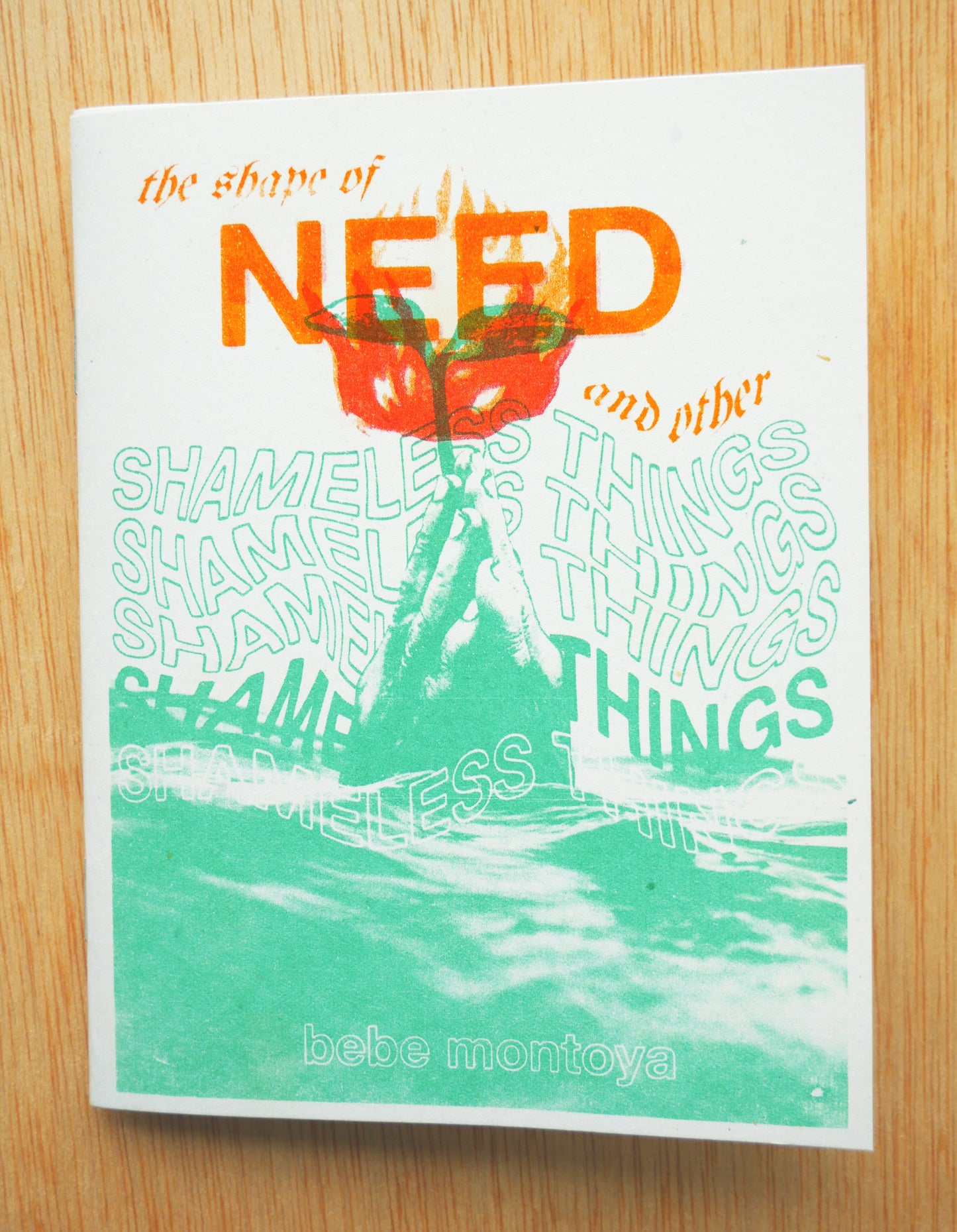 Photo of Other Shameless Things zine cover. Risograph printed by Bebe Montoya.